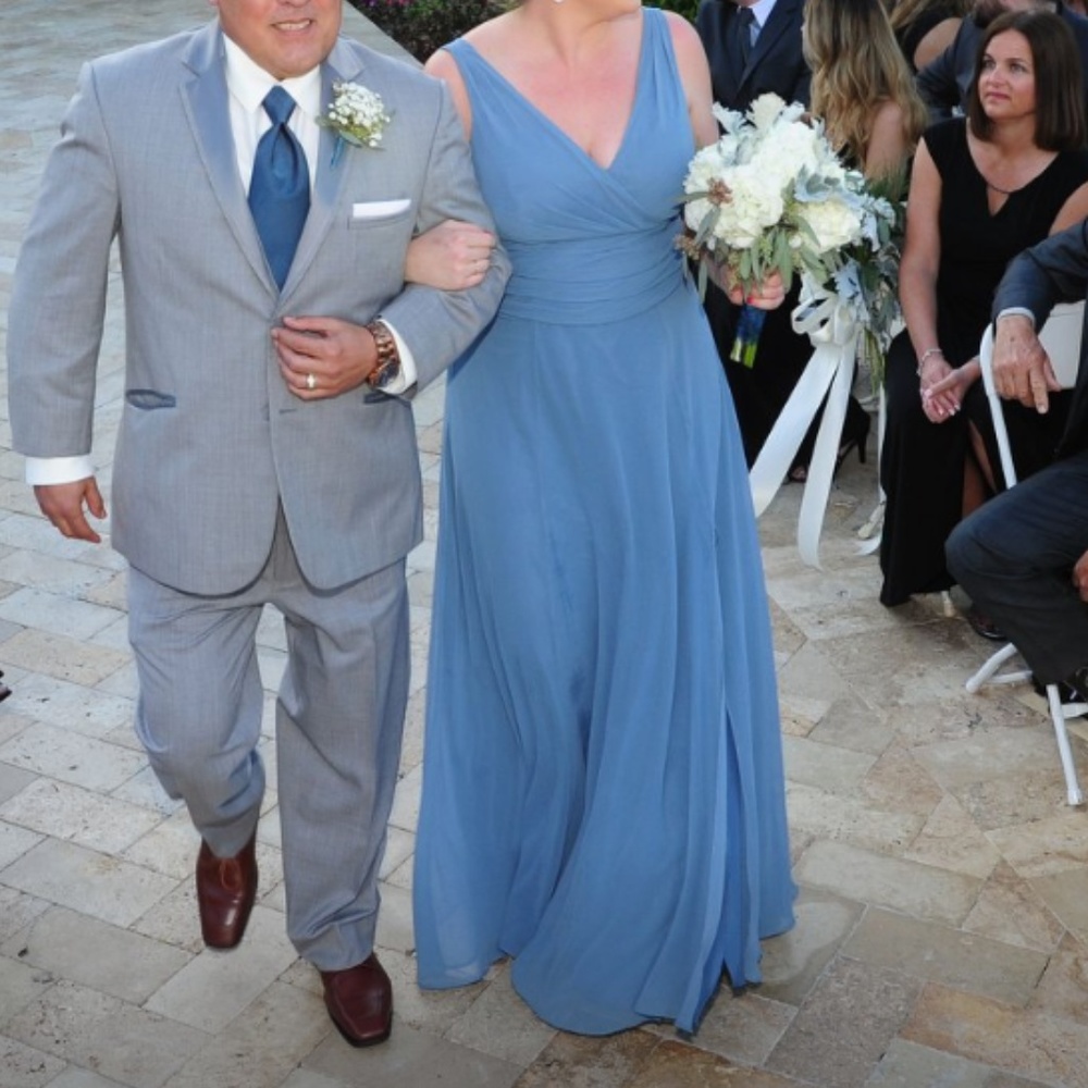 David's Bridal Steel Blue Bridesmaid dress F19831